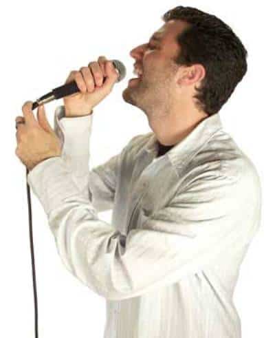 The white shirt man singing with some singing techniques successfully.