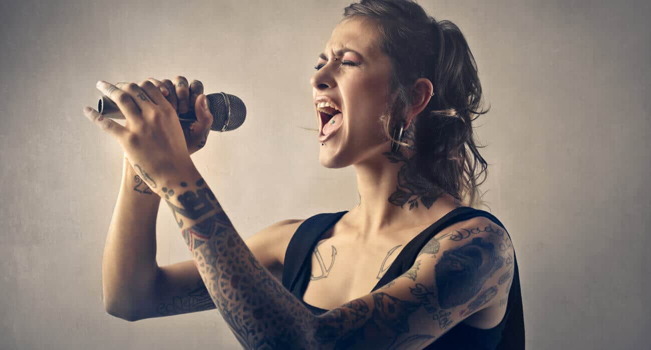 singer singing with powerful voice.