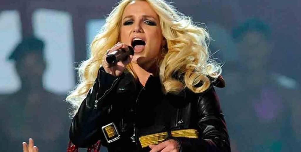 Britney Spears singing in concert.