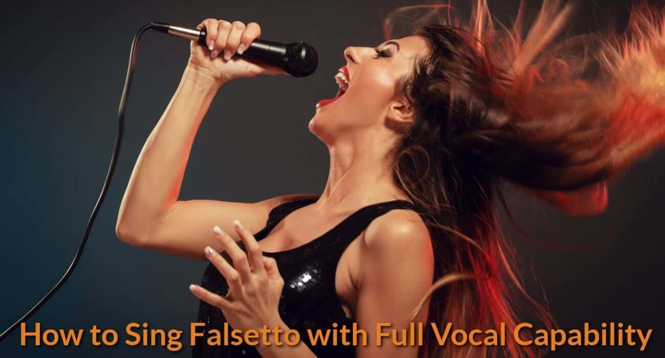 Female singer is hitting the high note with falsetto voice.
