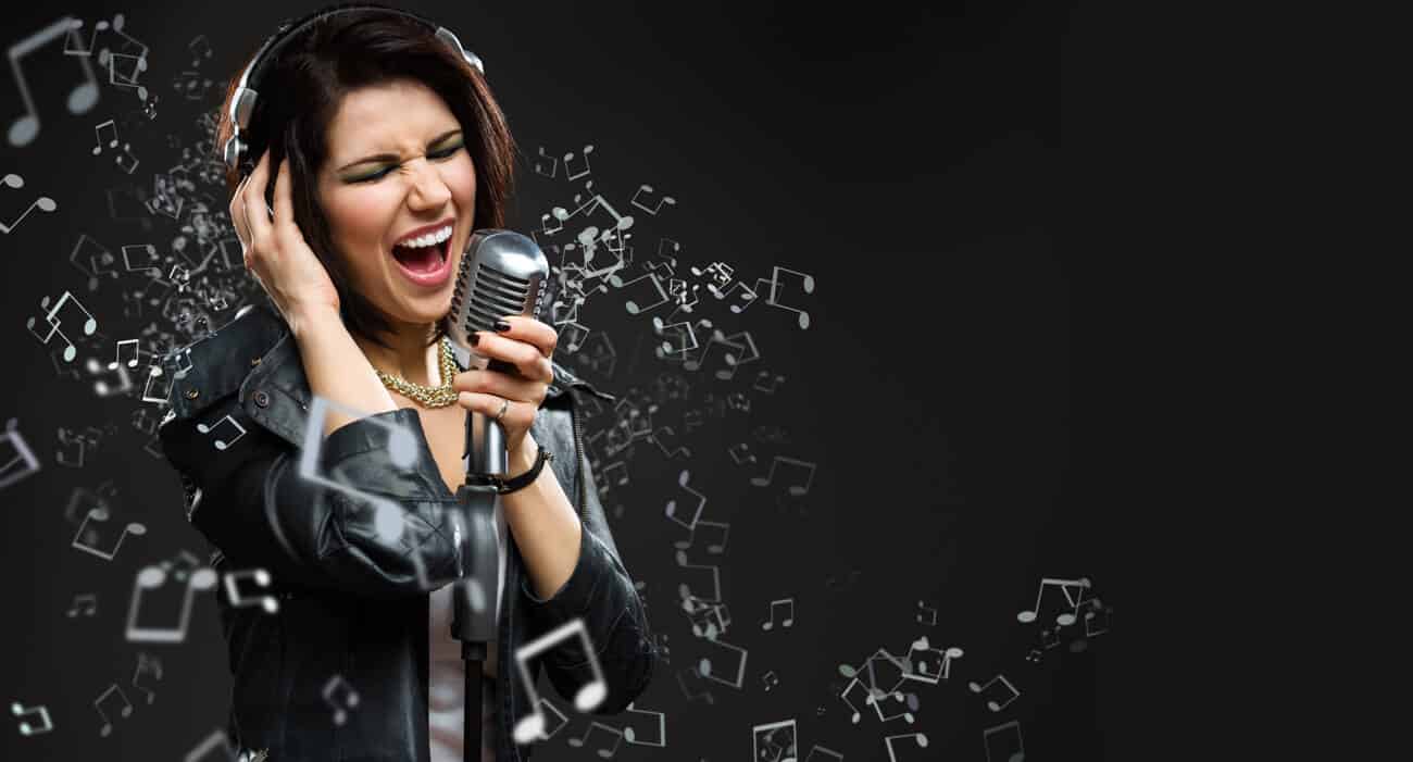 A singer listen to her own voice while singing.