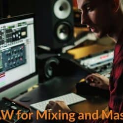 Music producer is using Daw to editing and mixing songs on computer.
